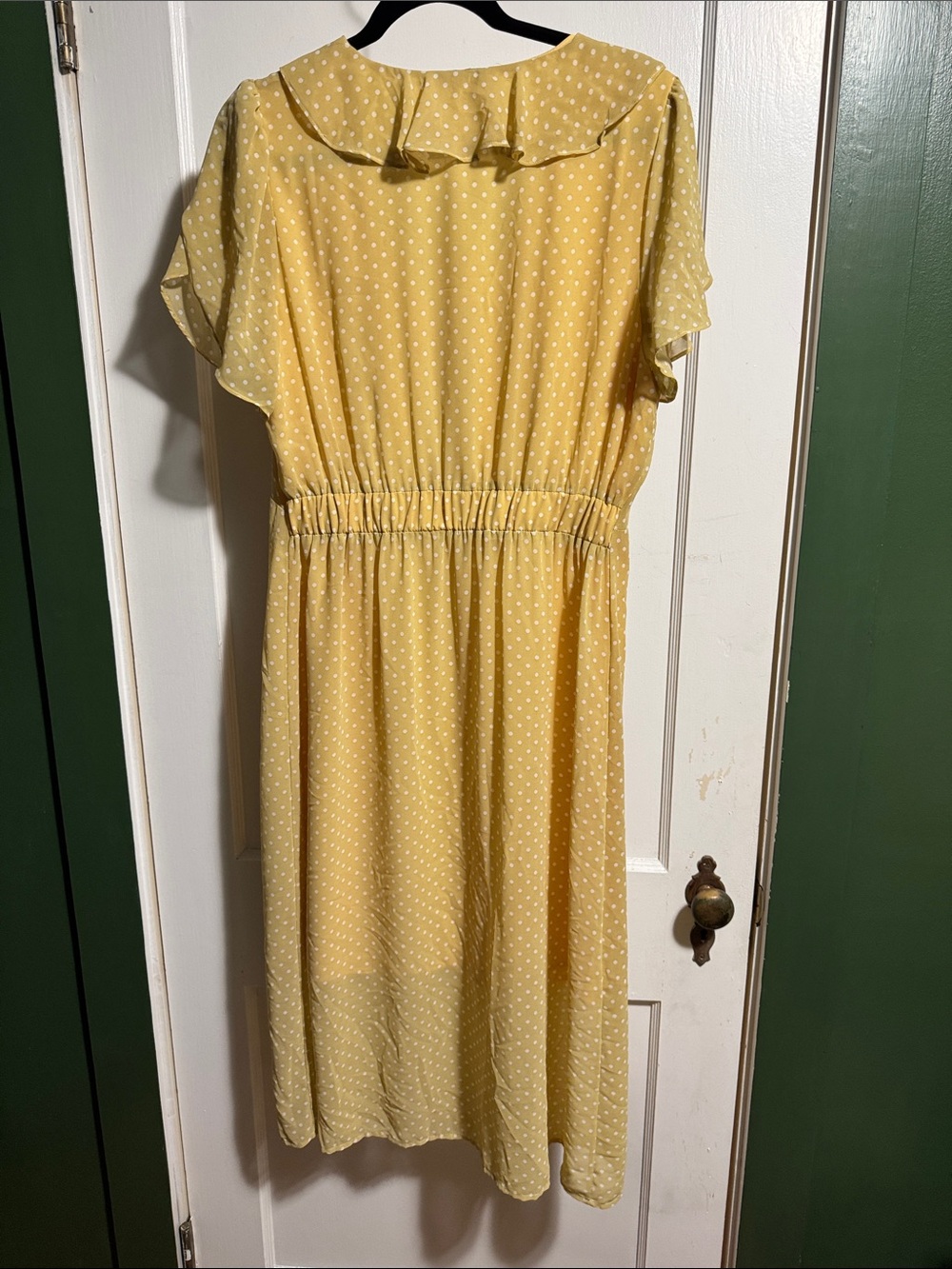 Sunny Yellow Polka Dot Ruffle Button-Front Dress - Picture 3 of 3